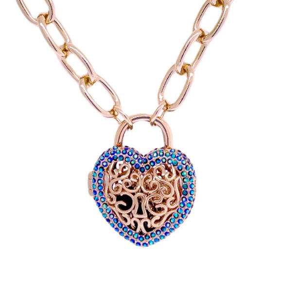 Jet AB -Locket Full of Love- Valentines Pendant by Ritzy Couture DeLuxe -Gold